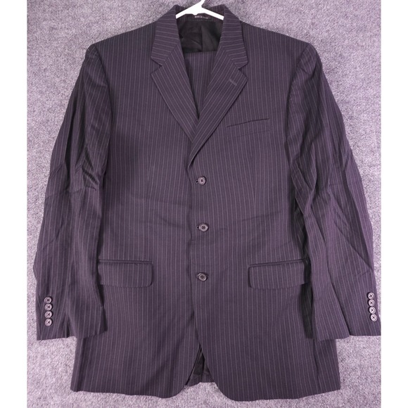 Alfani Other - Alfani Suit Mens 42L Charcoal Pinstripe 3 Button 100% Wool Pants 35x33 Pleated